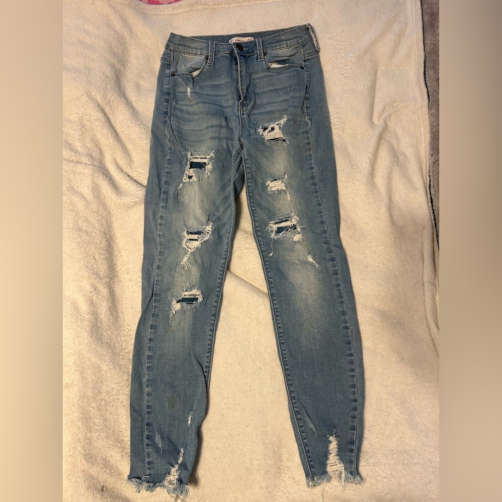 SO Women's Distressed Light Blue Skinny Jeans